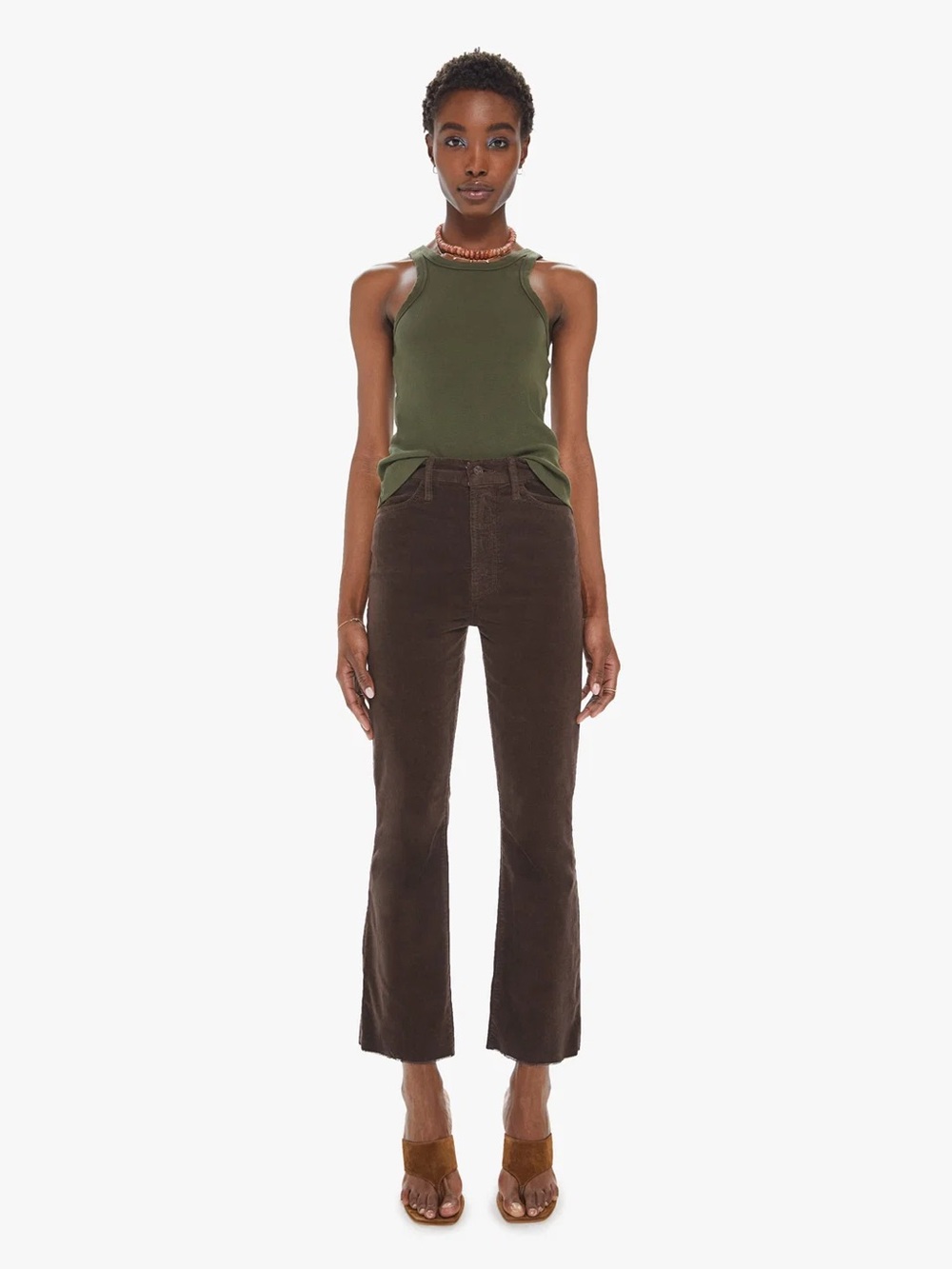 Mother The Hustler Ankle Fray Corduroy Pants in Ole Mole, 26